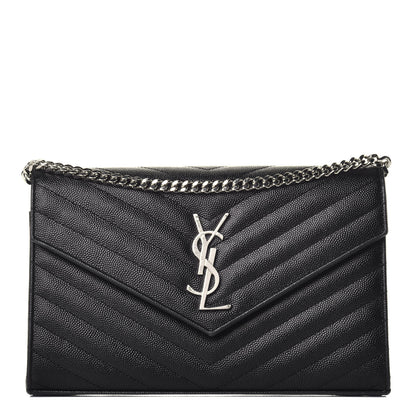 Saint Laurent Grain De Poudre Matelasse Chevron Monogram Chain Wallet Black 1 of 9