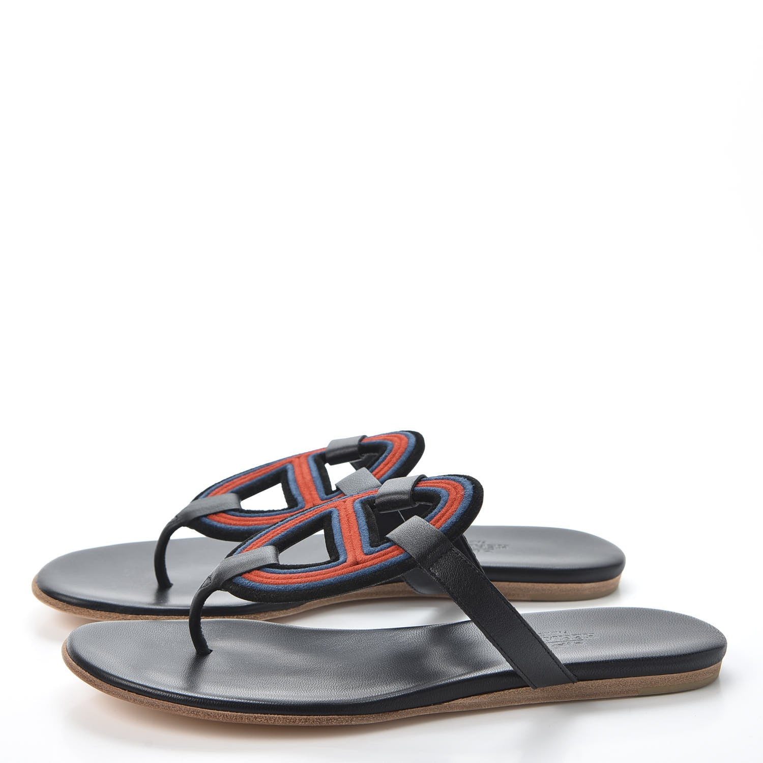 Hermes Chevre Vernis Mayotte Sandals 37 Black Multicolor 2 of 9