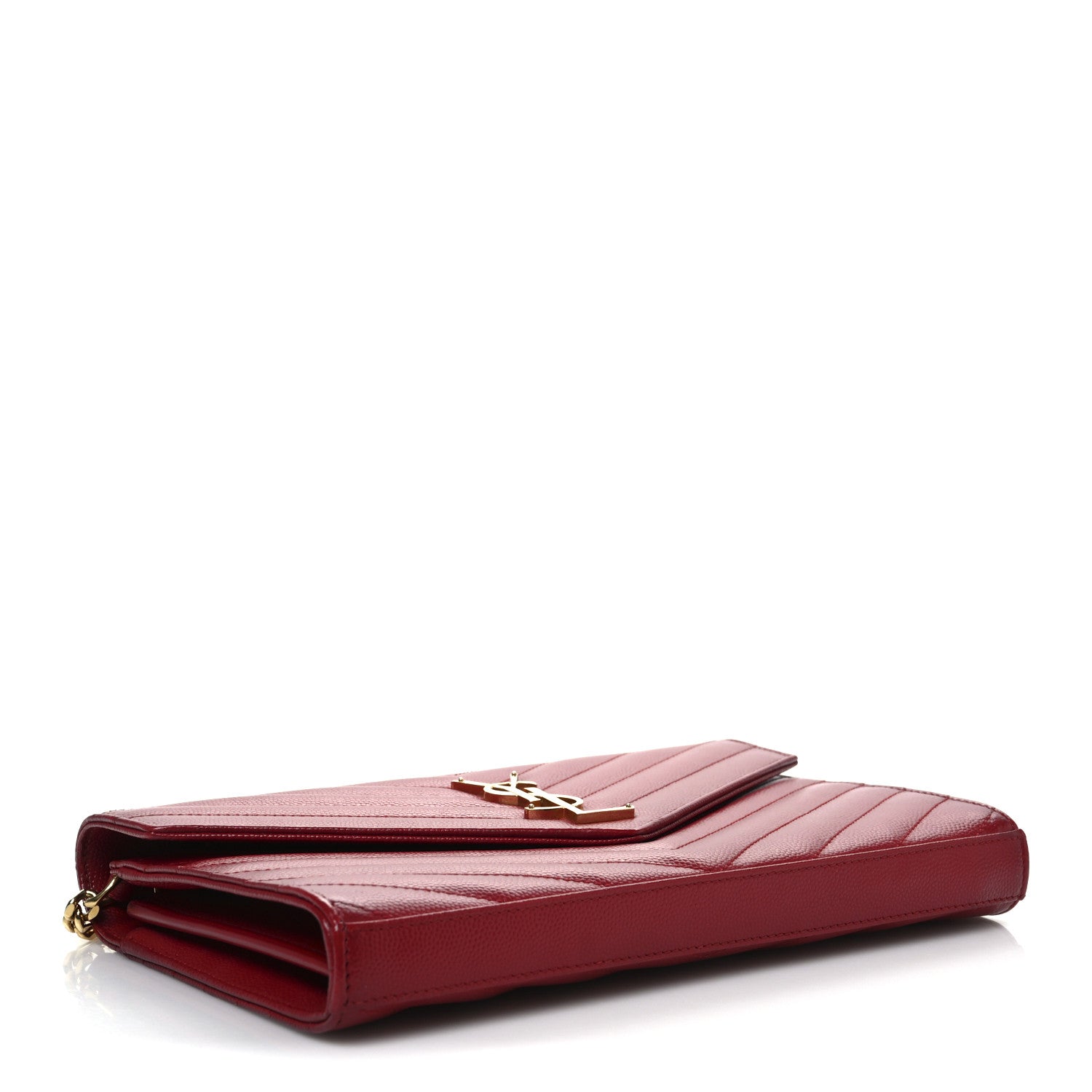 Saint Laurent Grain De Poudre Matelasse Chevron Monogram Chain Wallet New Red 4 of 12