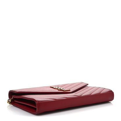 Saint Laurent Grain De Poudre Matelasse Chevron Monogram Chain Wallet New Red 4 of 12