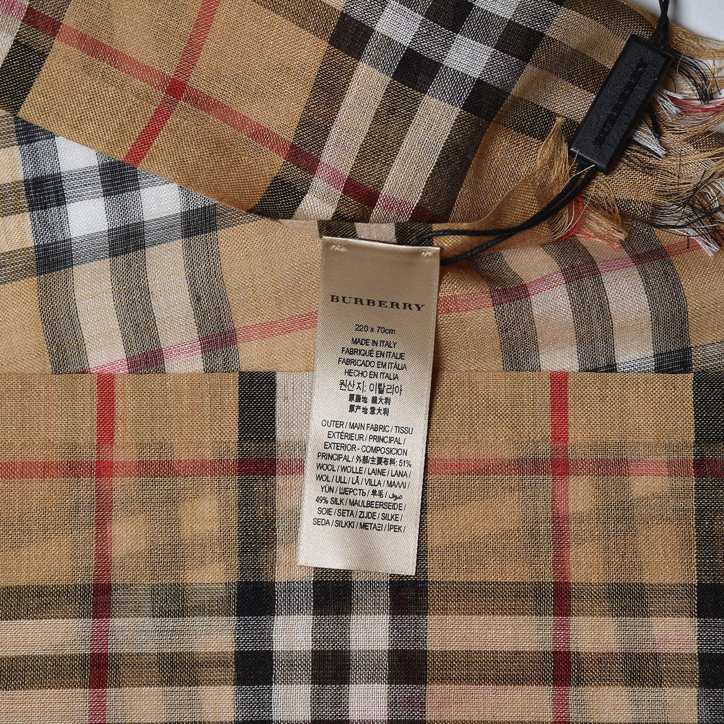 Wool Silk Gauze Vintage Check Scarf Antique Yellow