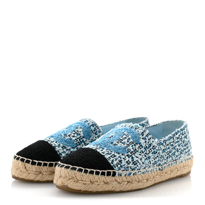 Chanel Tweed CC Espadrilles 36 Navy Blue Green Blue 4 of 10