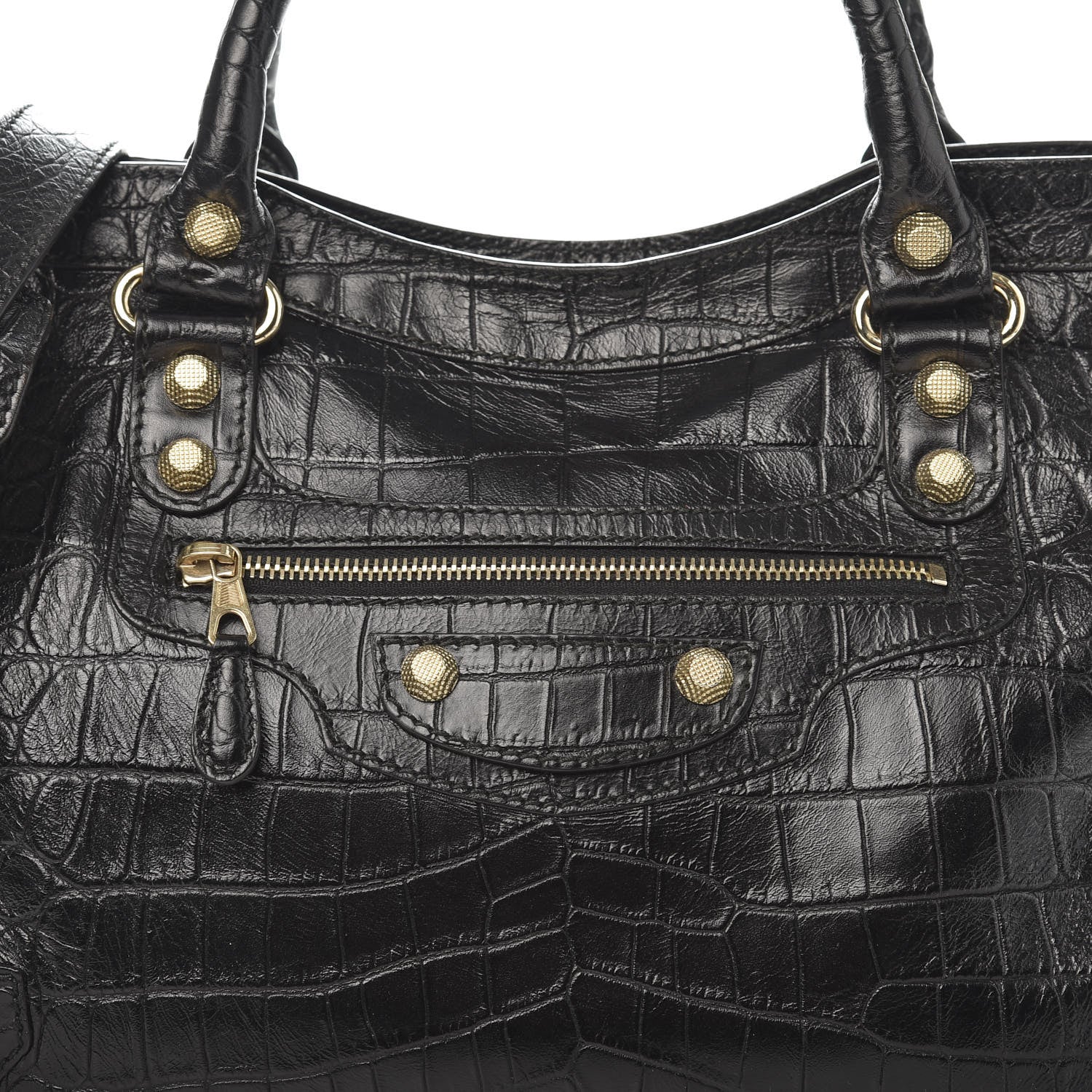 Balenciaga Calfskin Crocodile Embossed Giant 12 Gold Hardware City Black 10 of 10