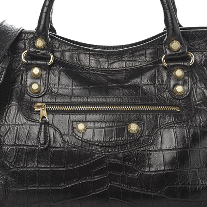 Balenciaga Calfskin Crocodile Embossed Giant 12 Gold Hardware City Black 10 of 10