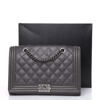 Chanel Calfskin Stitched Large Boy Shopping Tote Grey 19 of 19