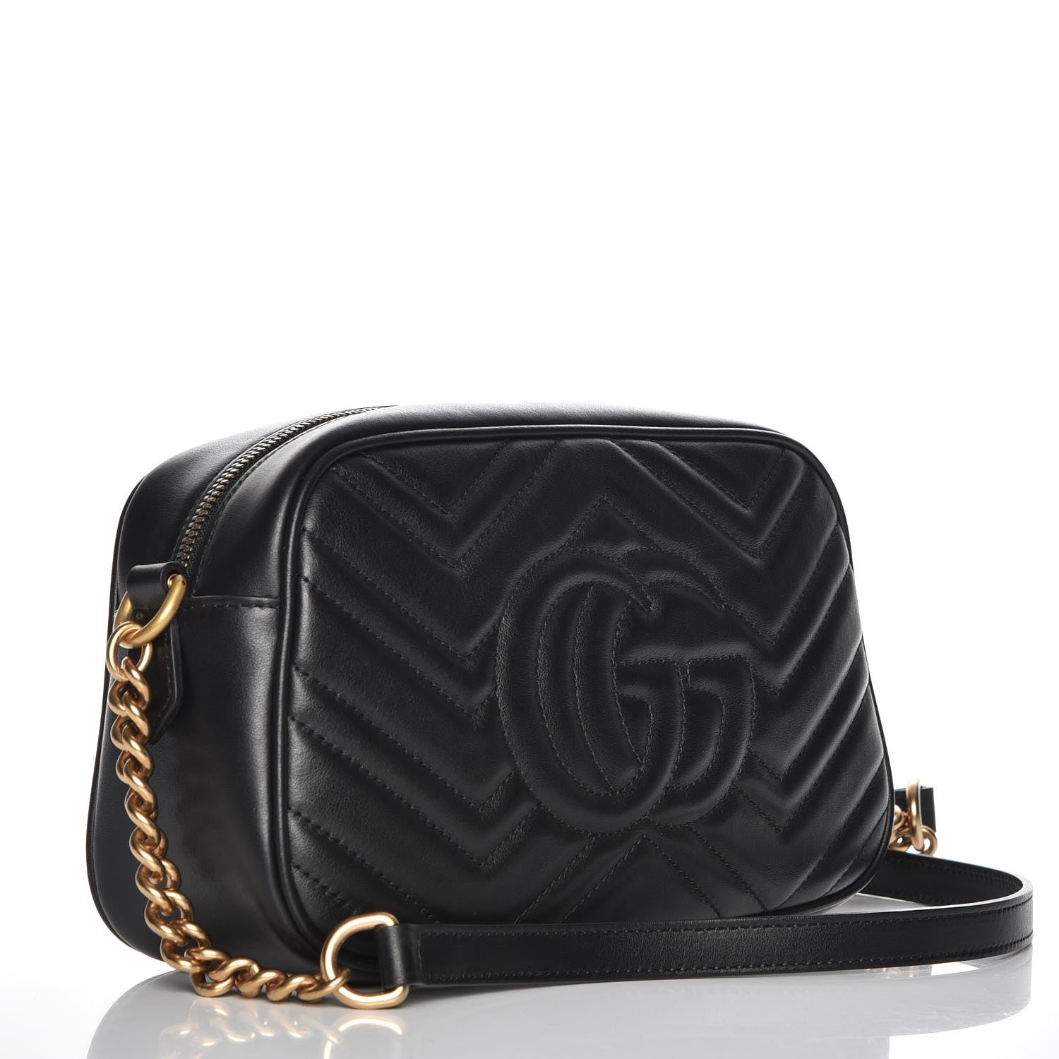 Gucci Calfskin Matelasse Small GG Marmont Chain Shoulder Bag Black 3 of 7