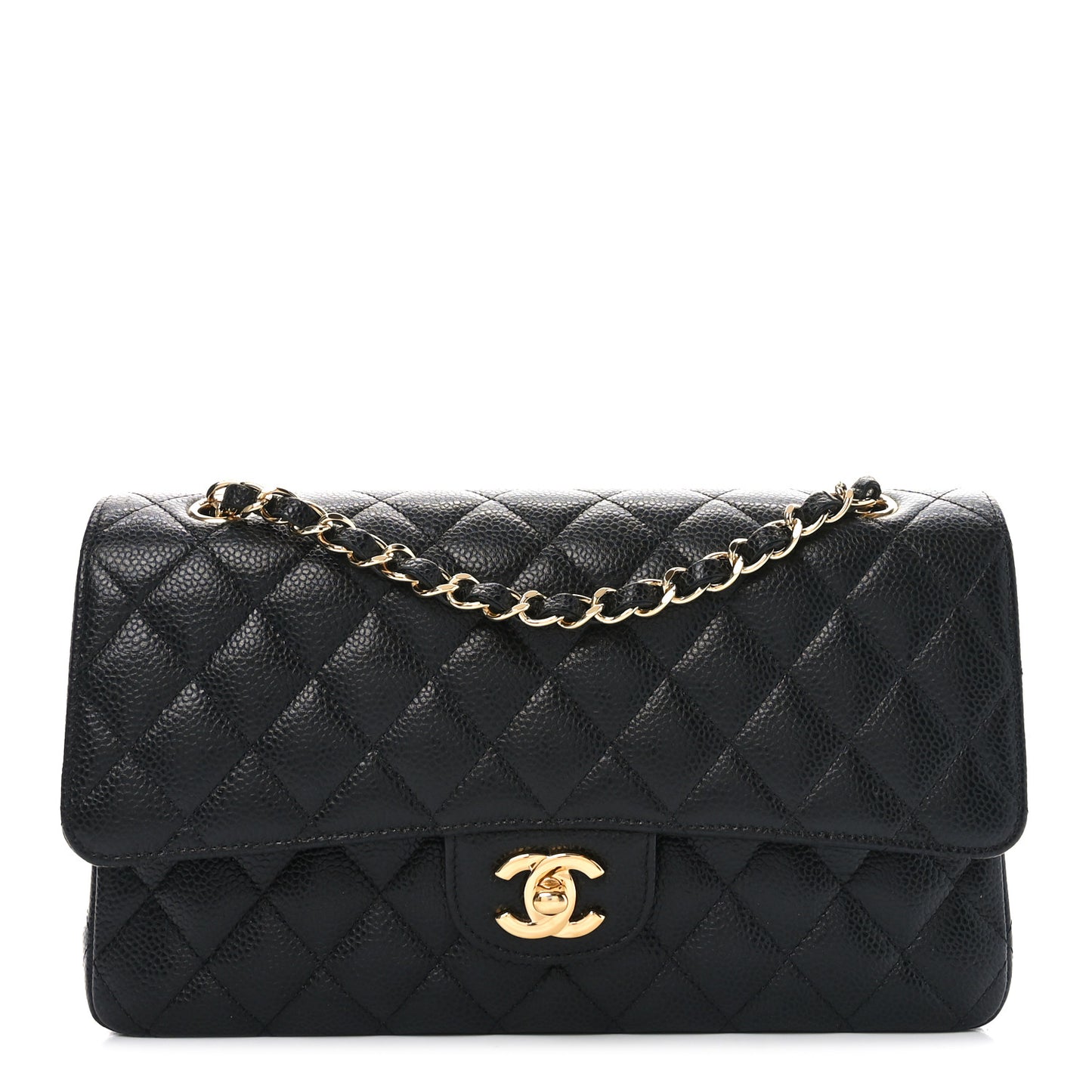 Caviar Quilted Medium Double Flap Black