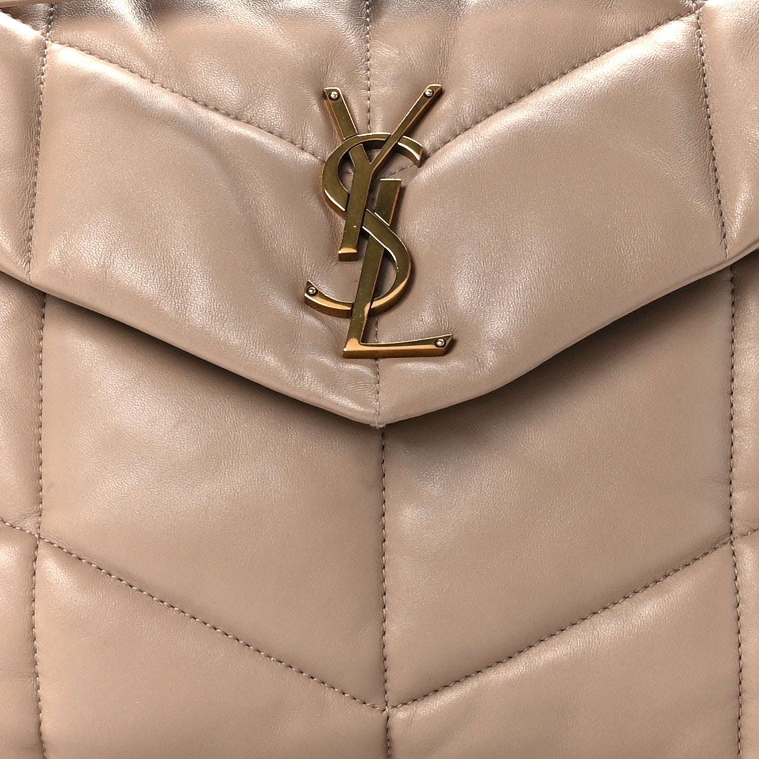 Saint Laurent Lambskin Quilted Medium Loulou Puffer Monogram Chain Satchel Dark Beige 9 of 11