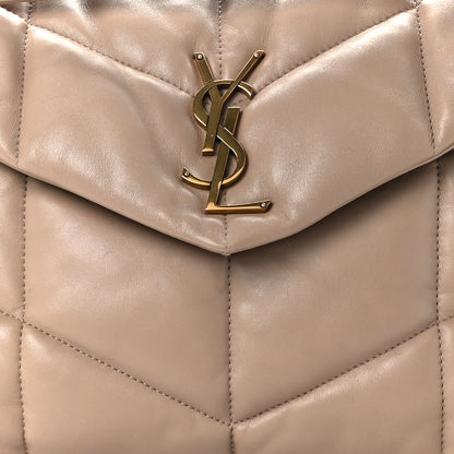 Saint Laurent Lambskin Quilted Medium Loulou Puffer Monogram Chain Satchel Dark Beige 9 of 11