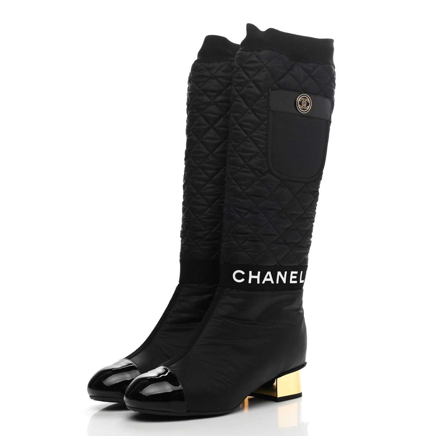 Chanel Mixed Fibers Lambskin Patent Calfskin Convertible High Boots 36.5 Black 3 of 16