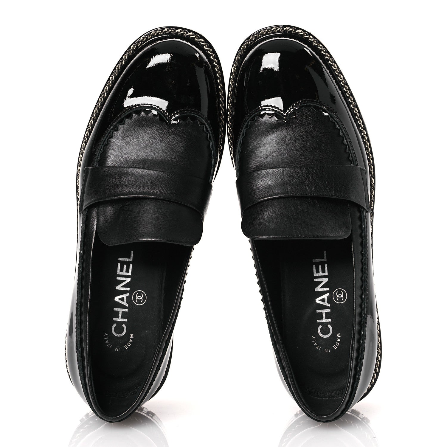 Chanel Patent Lambskin CC Chain Mocassin Loafers 37 Black 2 of 11