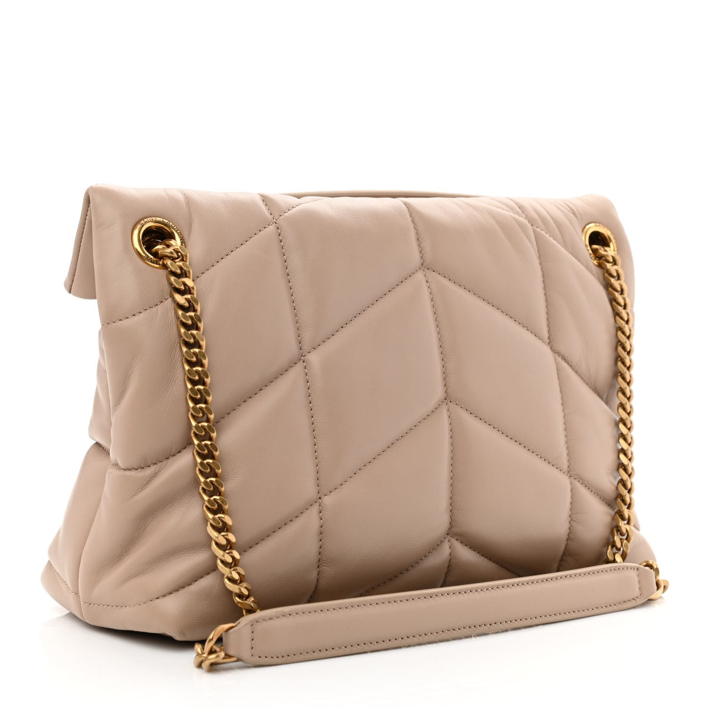 Lambskin Quilted Small Loulou Puffer Monogram Chain Satchel Dark Beige
