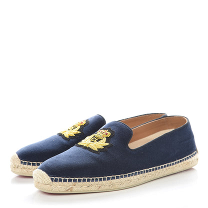 Christian Louboutin Velours Mens Nanou Orlato Flat Espadrilles 44 Navy Gold 3 of 8