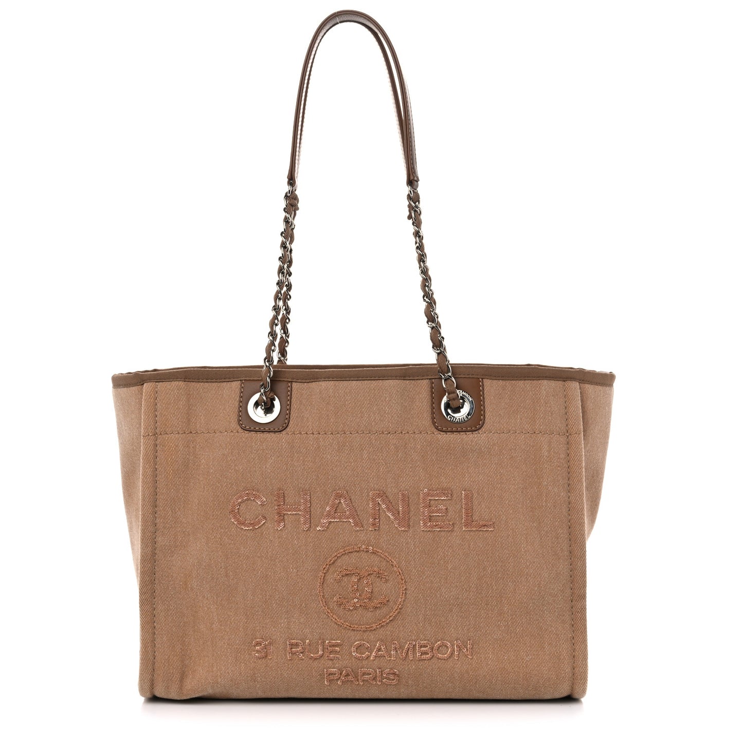Canvas Sequin Small Deauville Tote Ecru