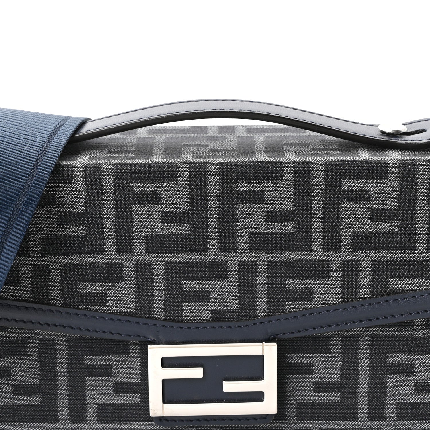 Fendi Recycled Fabric Jacquard Vitello King FF 1974 Baguette Soft Trunk  Blue 8 of 10