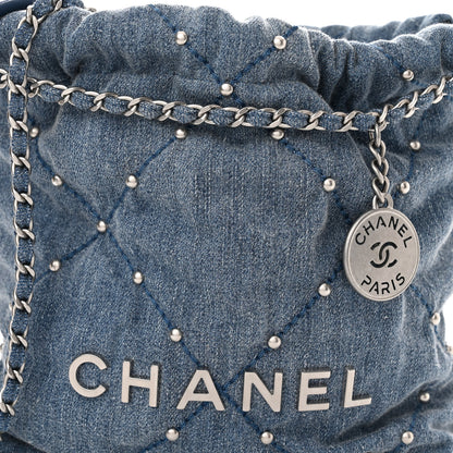 Chanel Washed Denim Quilted Studded Mini Chanel 22 Blue 8 of 11
