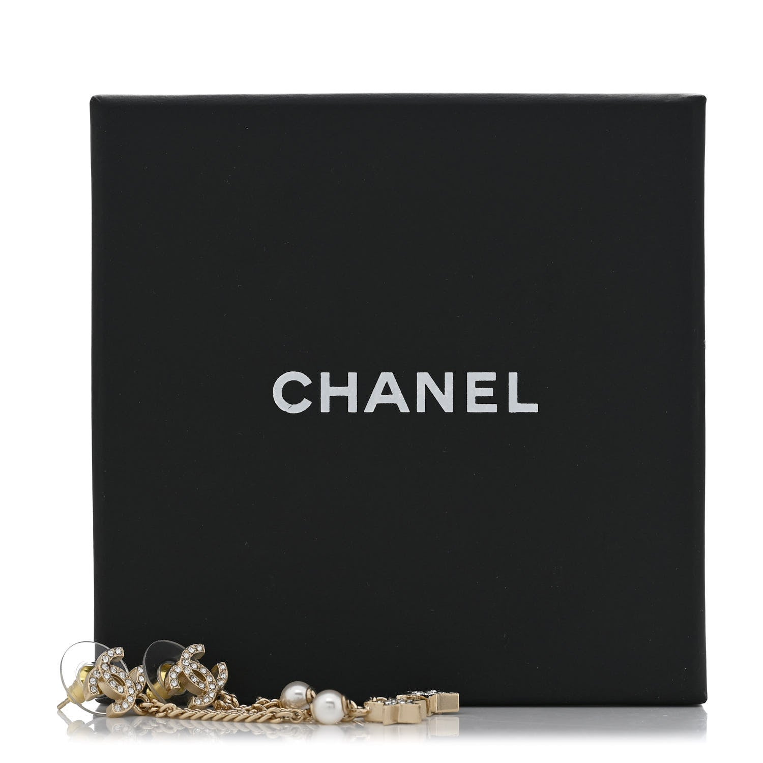 Chanel Crystal Pearl CC Star Drop Earrings Gold 5 of 5