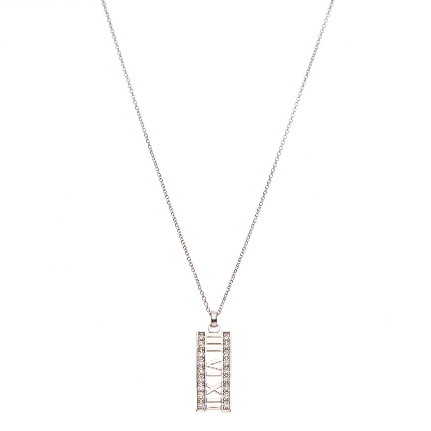 18K White Gold Diamond Atlas Bar Pendant Necklace