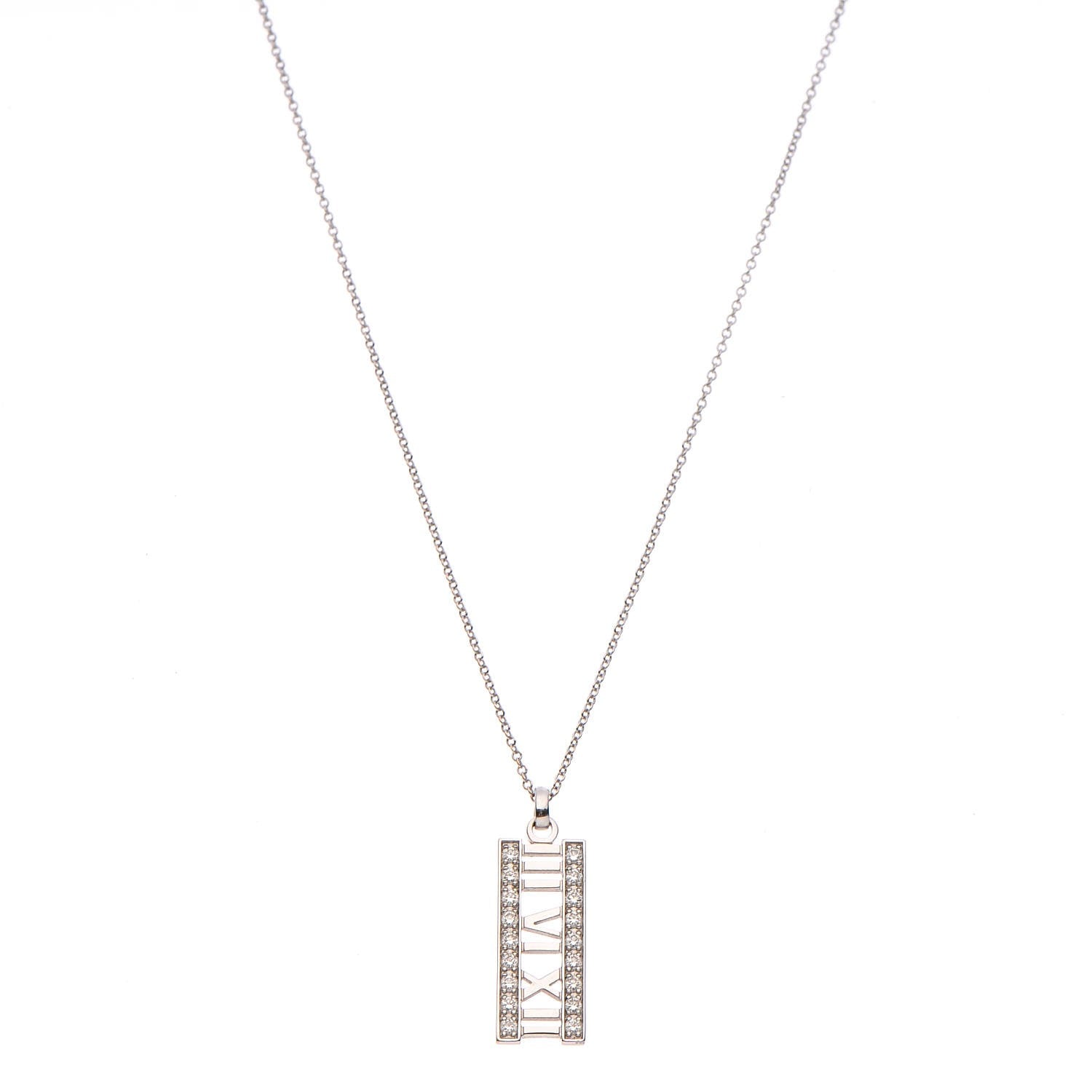 Tiffany 18K White Gold Diamond Atlas Bar Pendant Necklace 1 of 9