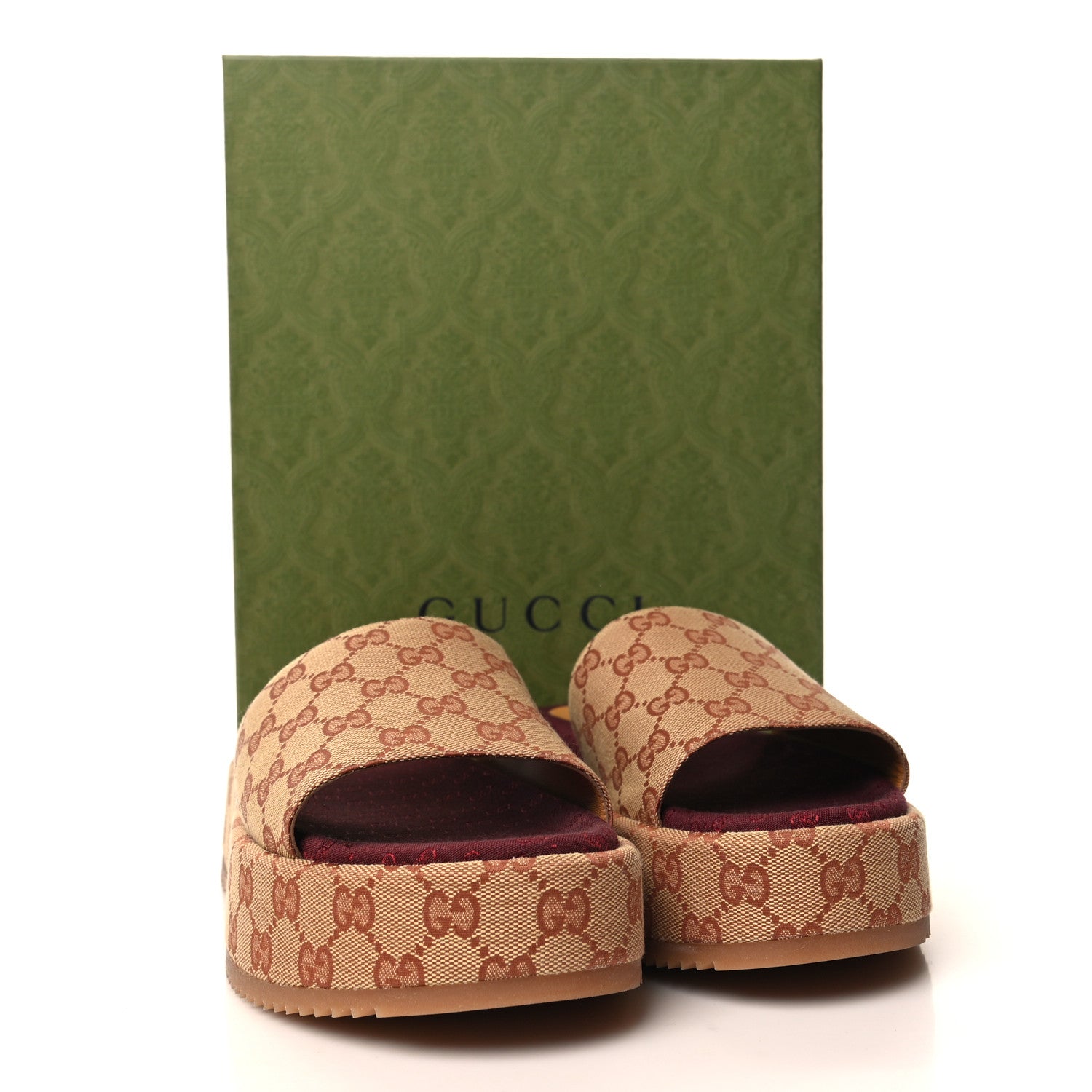 Gucci Canvas GG Monogram Angelina Platform Slide Sandals 42 Beige Ruggine 9 of 9