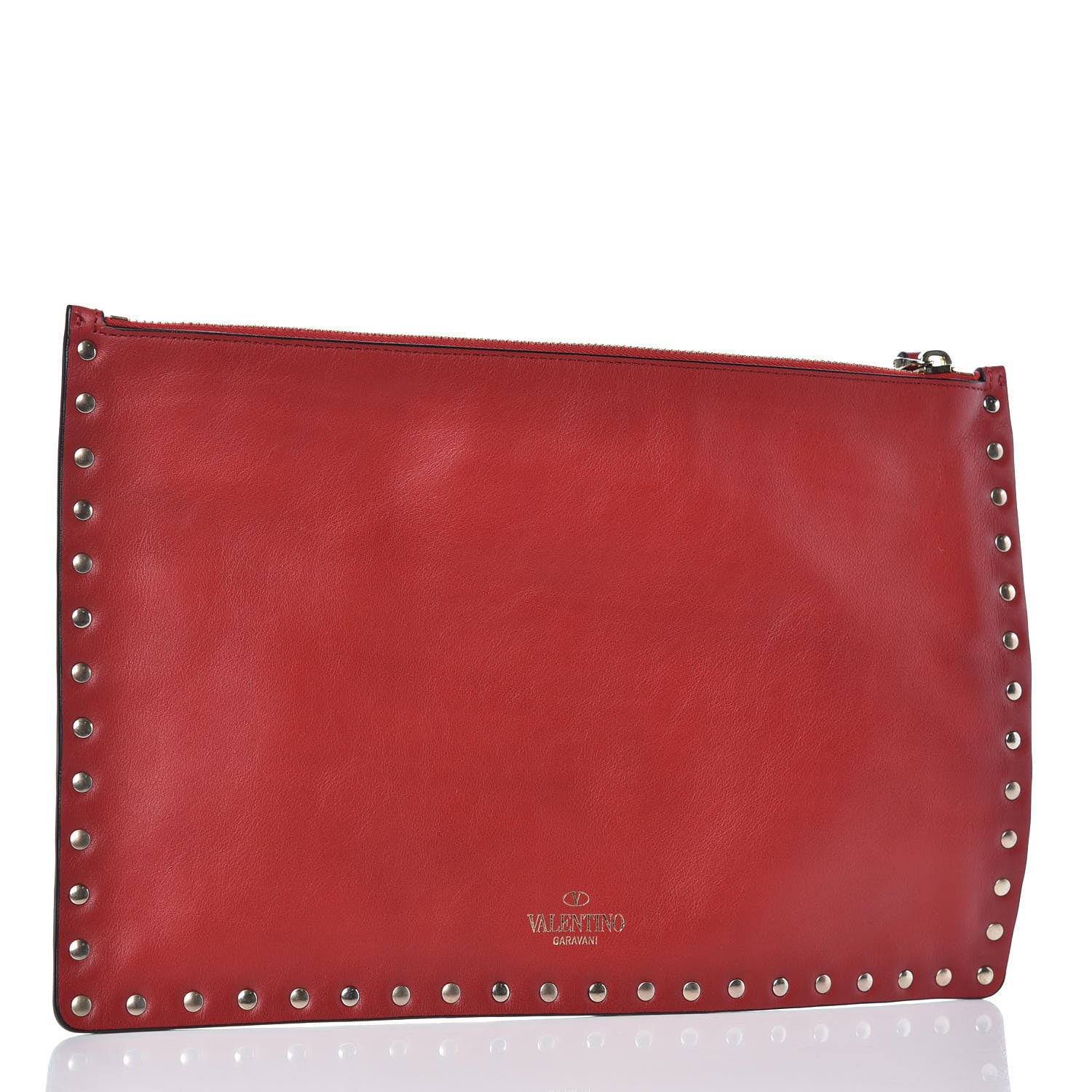 Valentino Garavani Vitello Large Rockstud Zip Pouch Red 3 of 7
