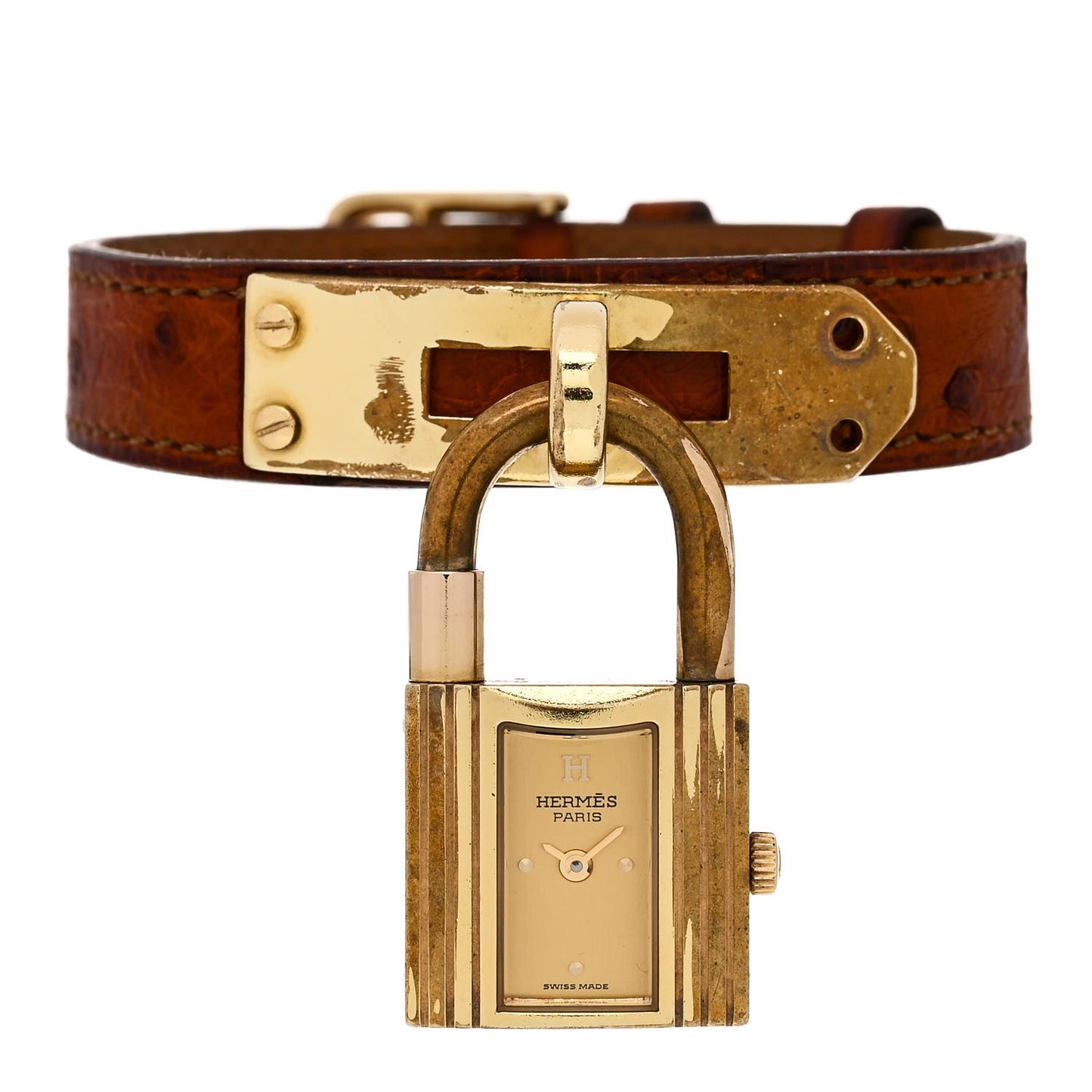 Stainless Steel Ostrich 20mm Kelly Cadena Quartz Watch Gold