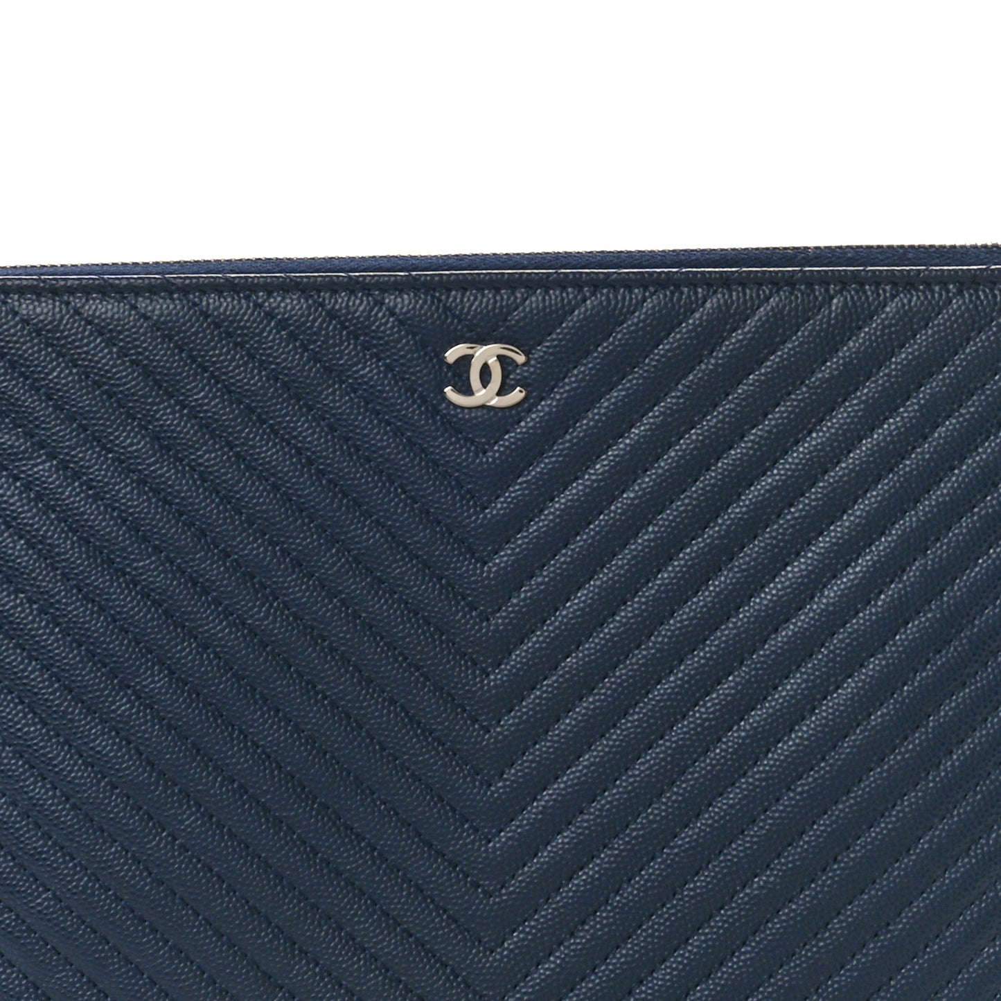 Caviar Chevron Quilted Medium Cosmetic Case Navy