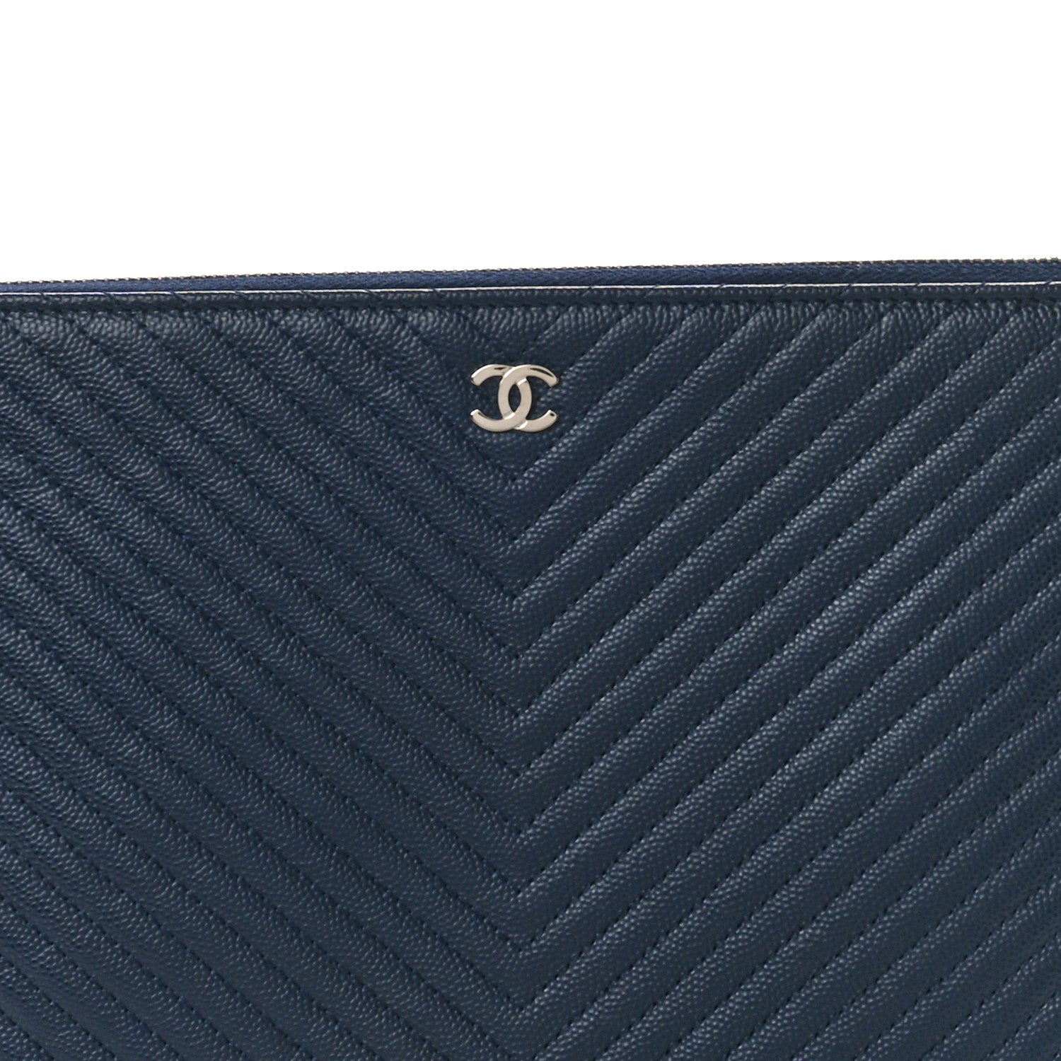 Chanel Caviar Chevron Quilted Medium Cosmetic Case Navy 8 of 8