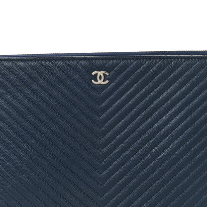 Chanel Caviar Chevron Quilted Medium Cosmetic Case Navy 8 of 8