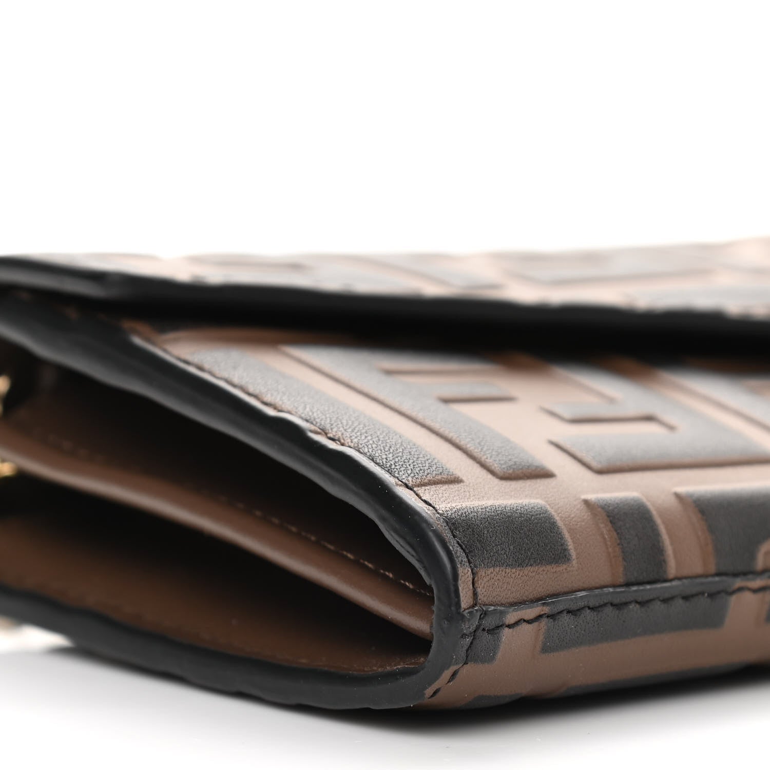 Fendi Vitello Soft F is Fendi Bi-Color FF 1974 Embossed Continental Envelope Wallet On Chain Maya Black 8 of 9