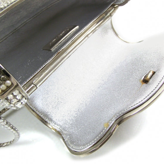 Swarovski Crystal Pearl Minaudiere Clutch Silver