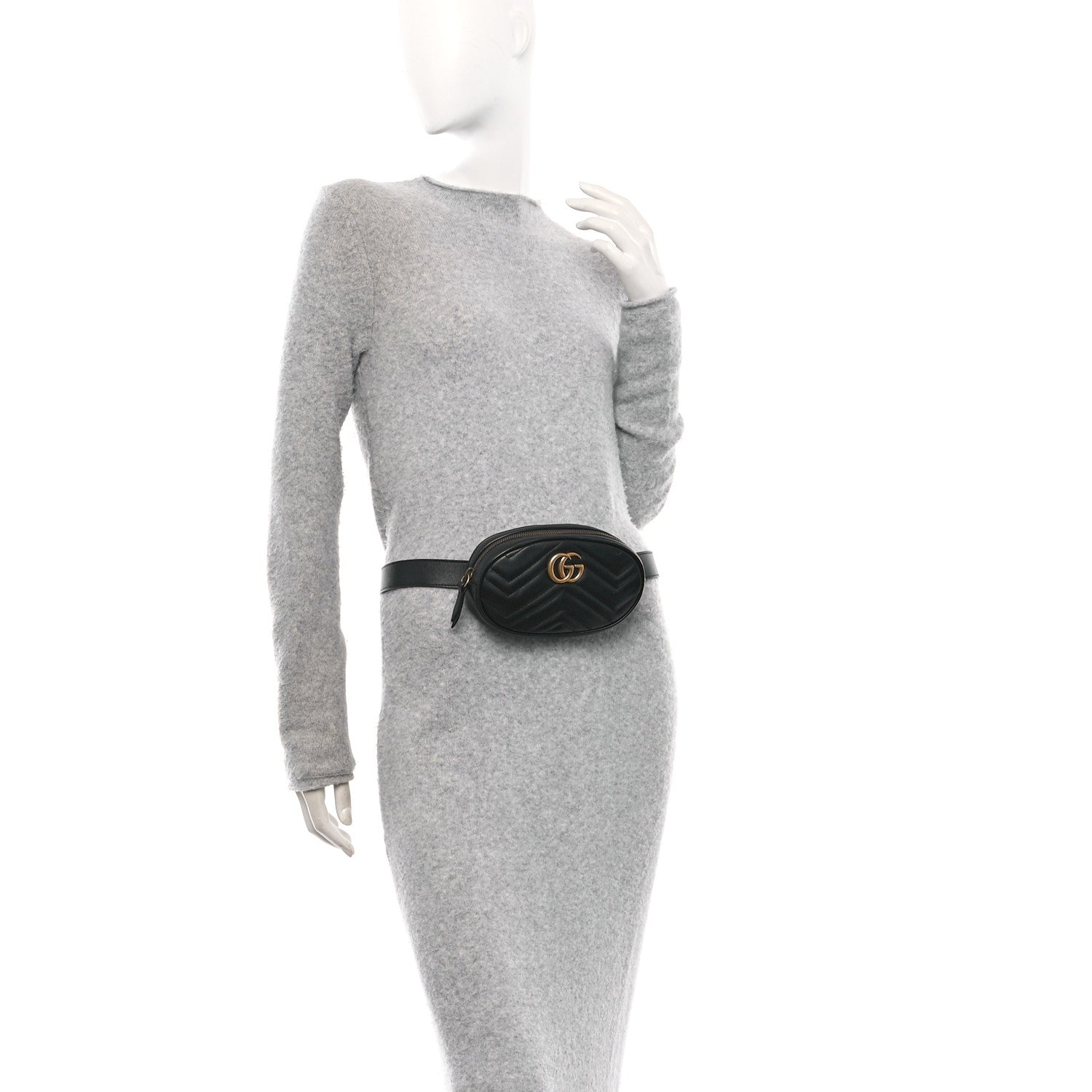 Gucci Calfskin Matelasse GG Marmont Belt Bag 85 34 Black 2 of 11