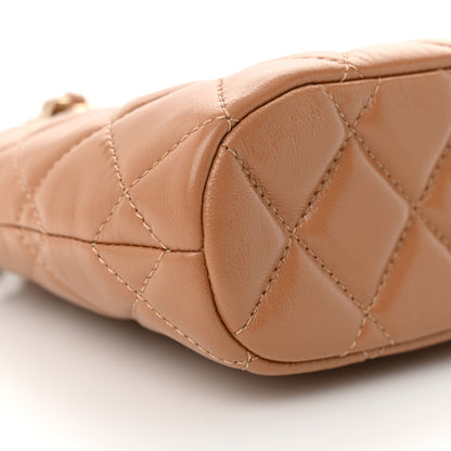 Chanel Shiny Lambskin Quilted Shiny Coco Clutch With Chain Dark Beige 9 of 10