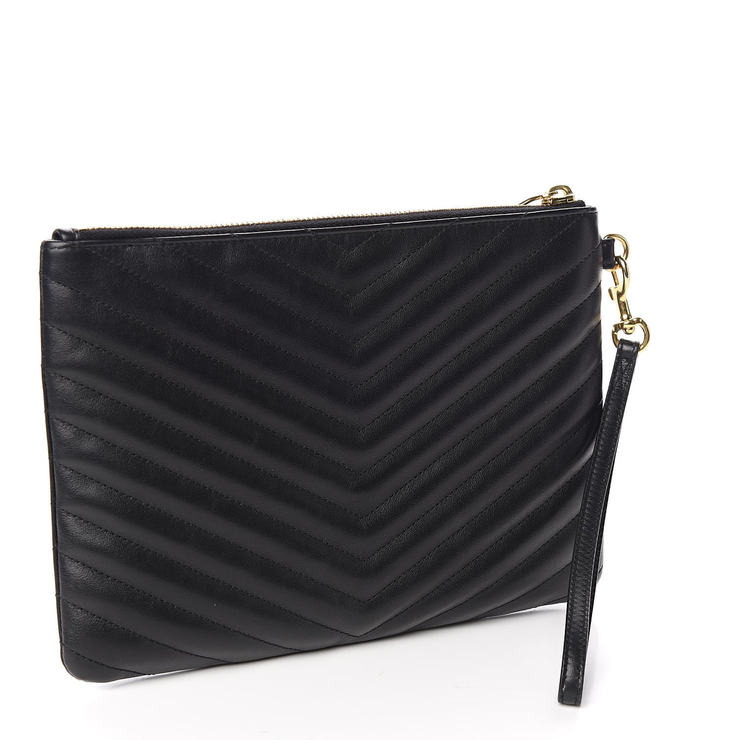 Calfskin Matelasse Chevron Monogram A5 Wristlet Black