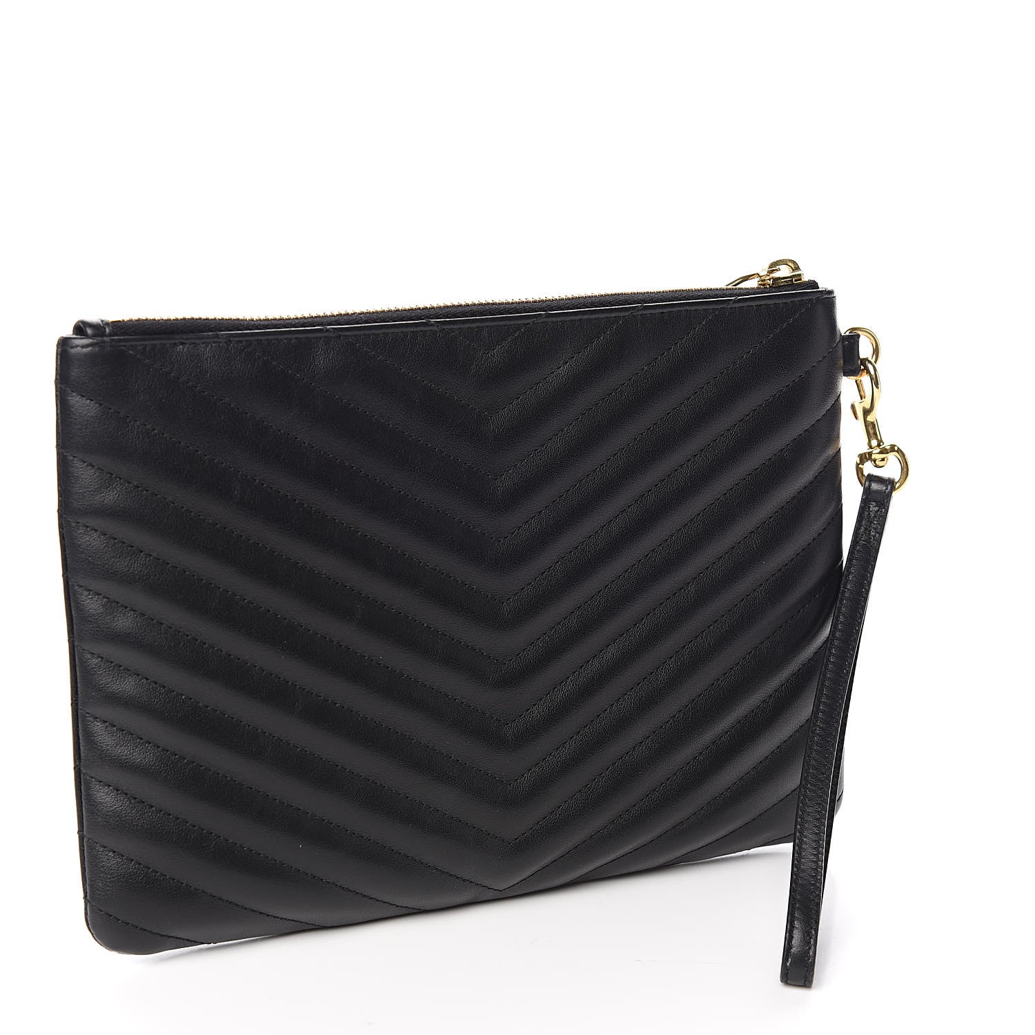 Saint Laurent Calfskin Matelasse Chevron Monogram A5 Wristlet Black 3 of 8