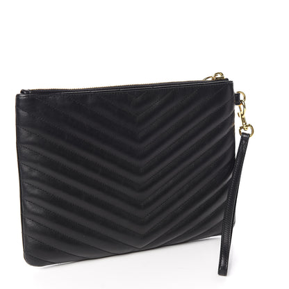 Saint Laurent Calfskin Matelasse Chevron Monogram A5 Wristlet Black 3 of 8