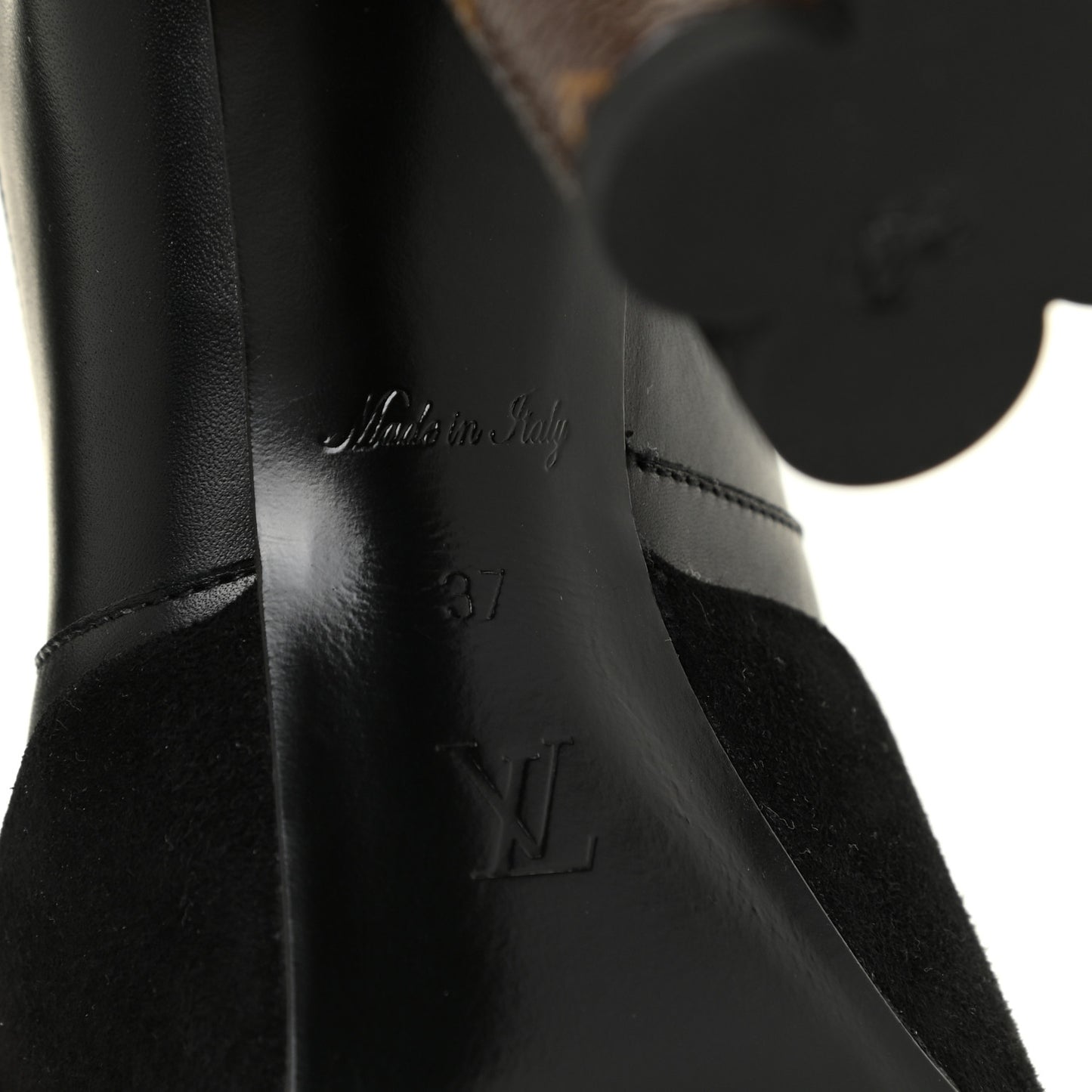 Suede Calfskin Monogram Podium Platform Thigh Boots 37 Black