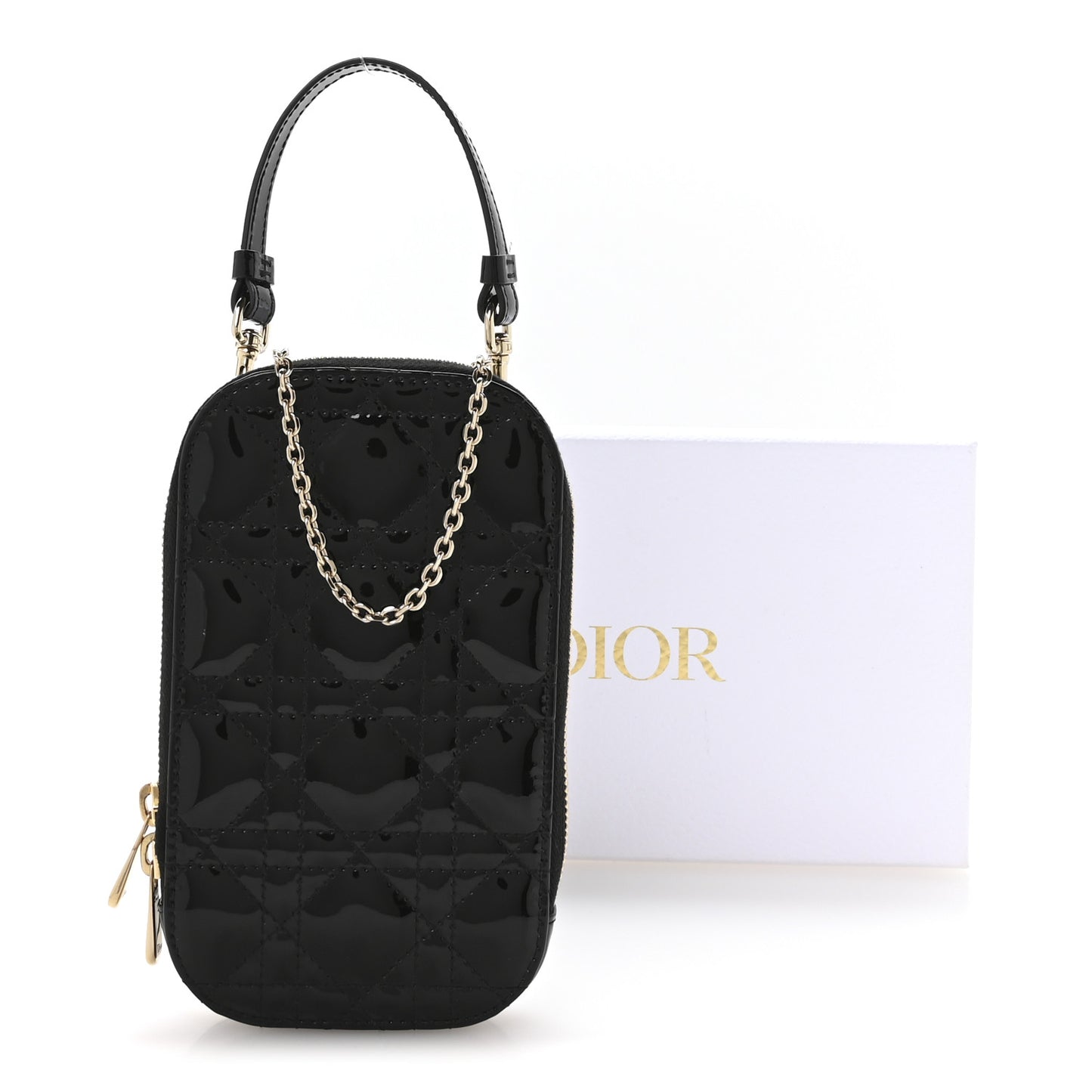 Patent Cannage Lady Dior Phone Holder Black
