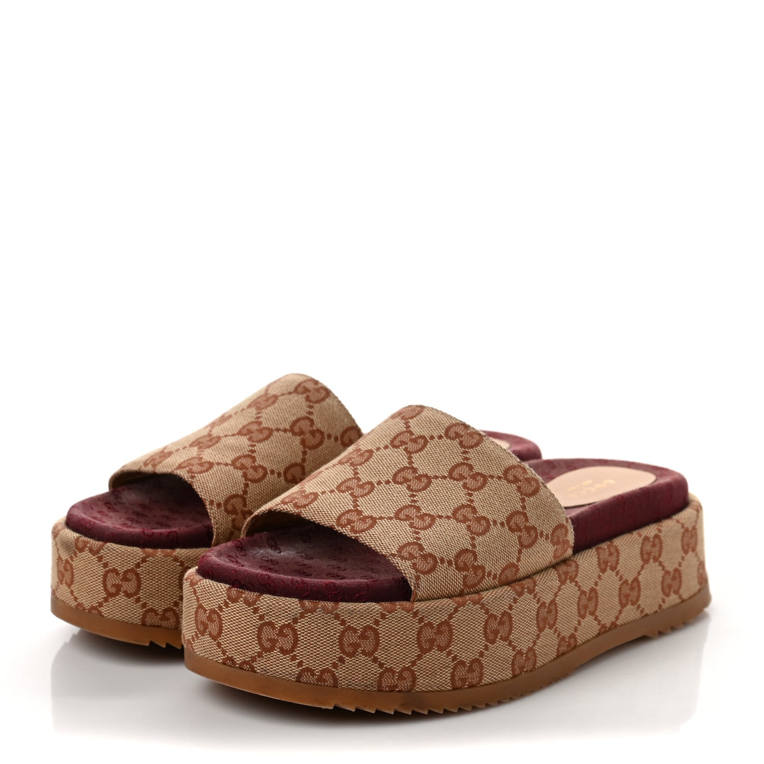 Gucci Canvas GG Monogram Angelina Platform Slide Sandals 37 Beige Ruggine 3 of 8