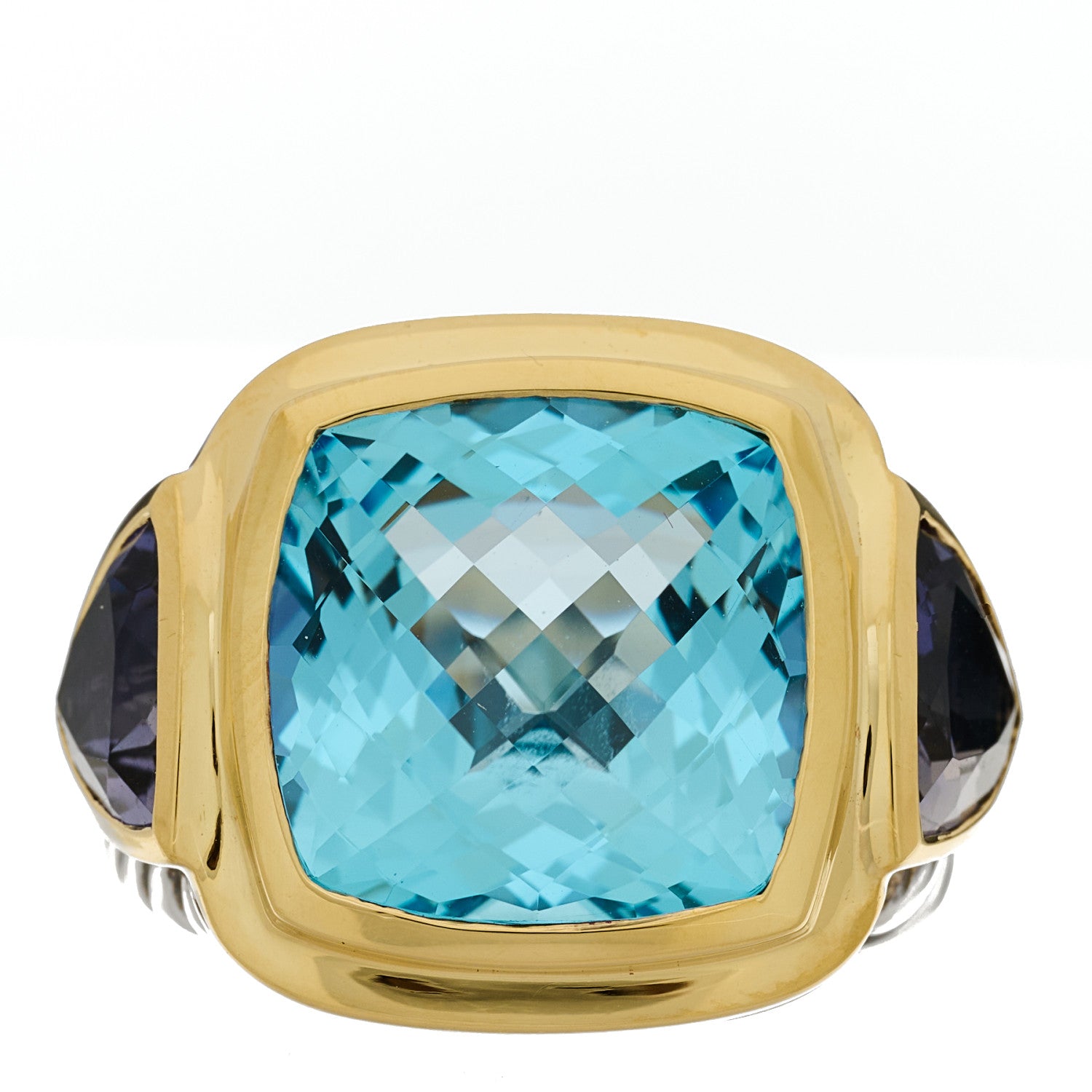 David Yurman Sterling Silver 18K Yellow Gold Blue Topaz Iolite Cable Mosaic Ring 53 6.25 1 of 6
