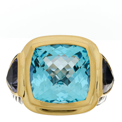 David Yurman Sterling Silver 18K Yellow Gold Blue Topaz Iolite Cable Mosaic Ring 53 6.25 1 of 6