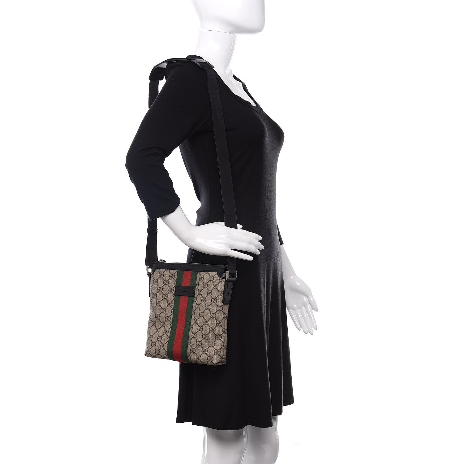 Gucci GG Supreme Monogram Web Messenger Bag Black 2 of 11