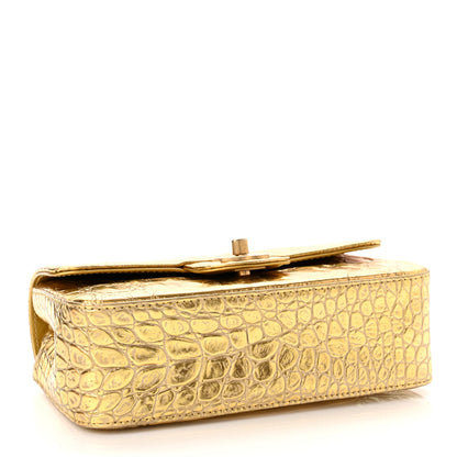 Chanel Metallic Calfskin Crocodile Embossed Cocodile Rectangular Mini Flap Gold 4 of 10