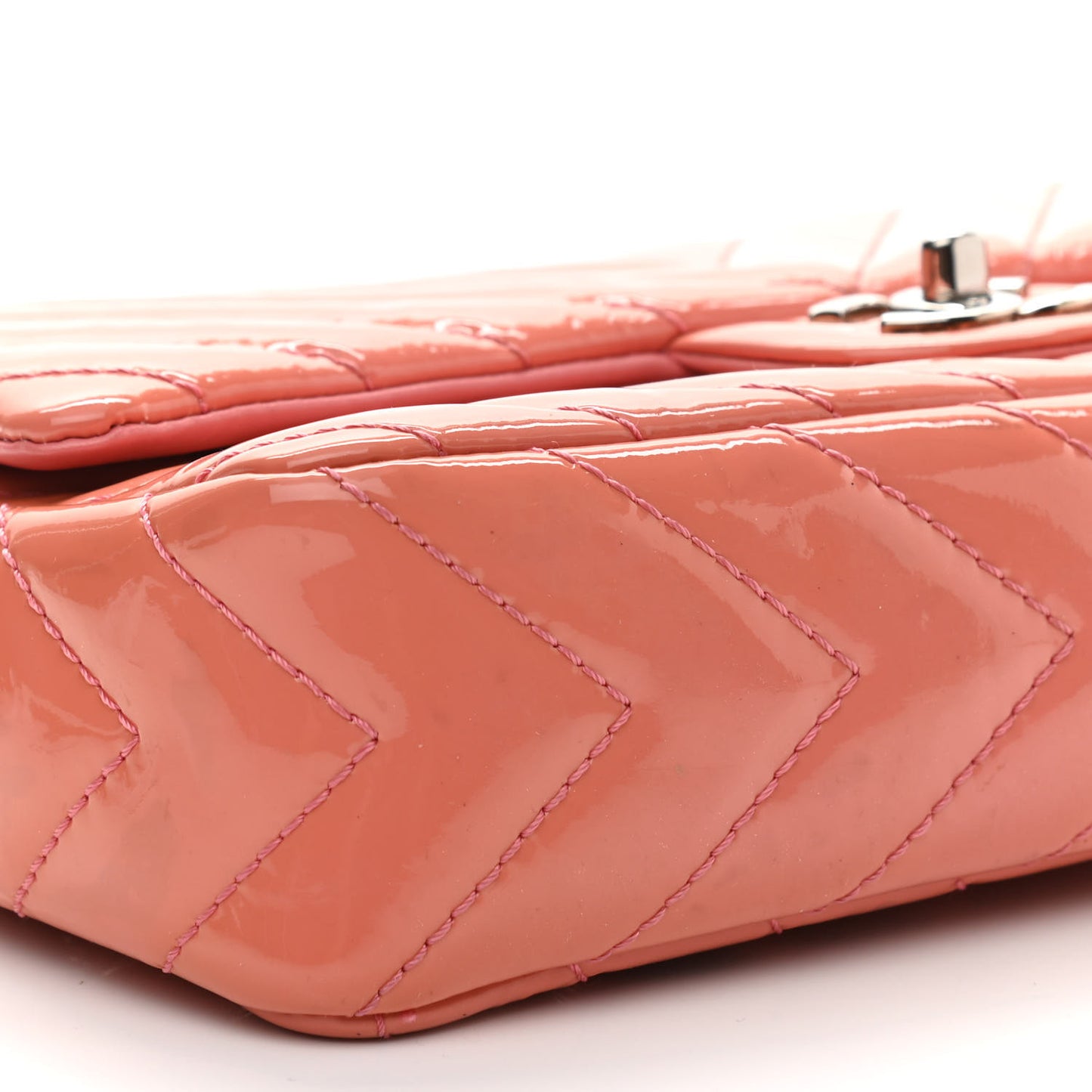 Patent Chevron Quilted Medium Single Flap Pink