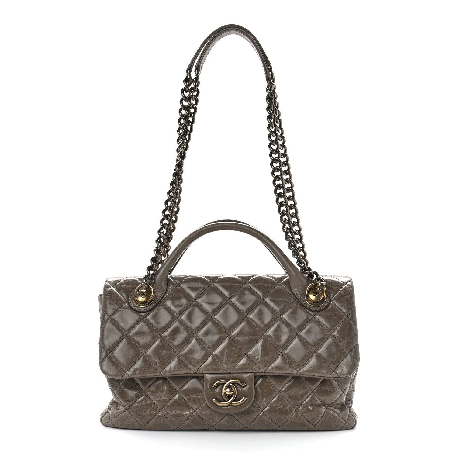 Chanel Glazed Calfskin Castle Rock Medium Flap Dark Beige 1 of 14