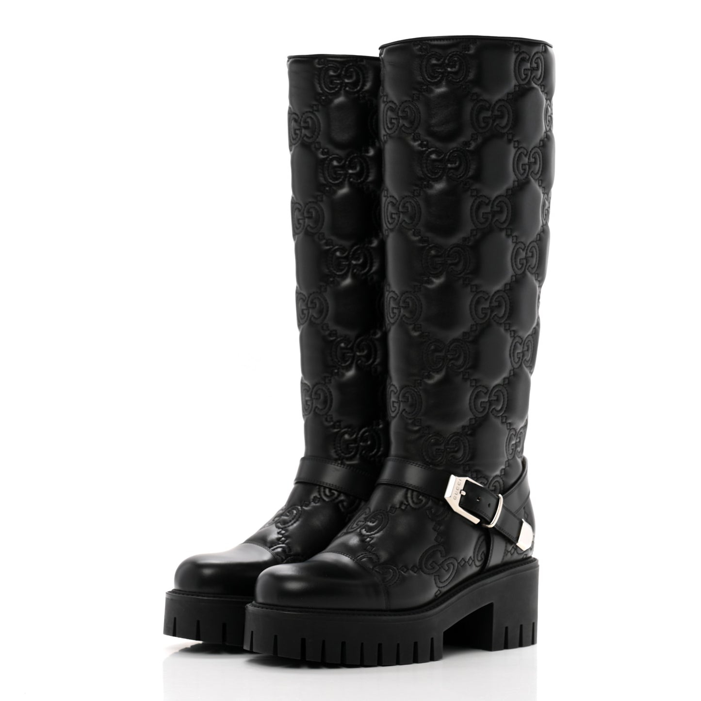 Cordovan Lux Nappa GG Matelasse 60mm Knee High Boots 36.5 Black