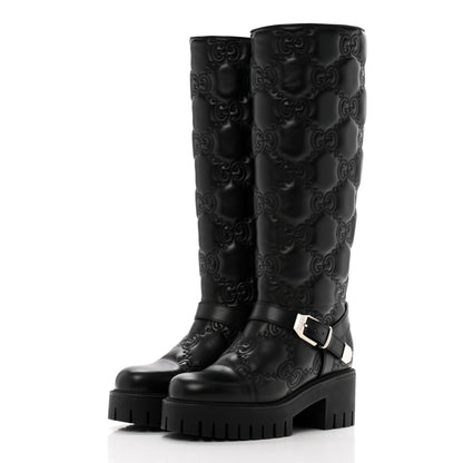 Gucci Cordovan Lux Nappa GG Matelasse 60mm Knee High Boots 36.5 Black 3 of 10