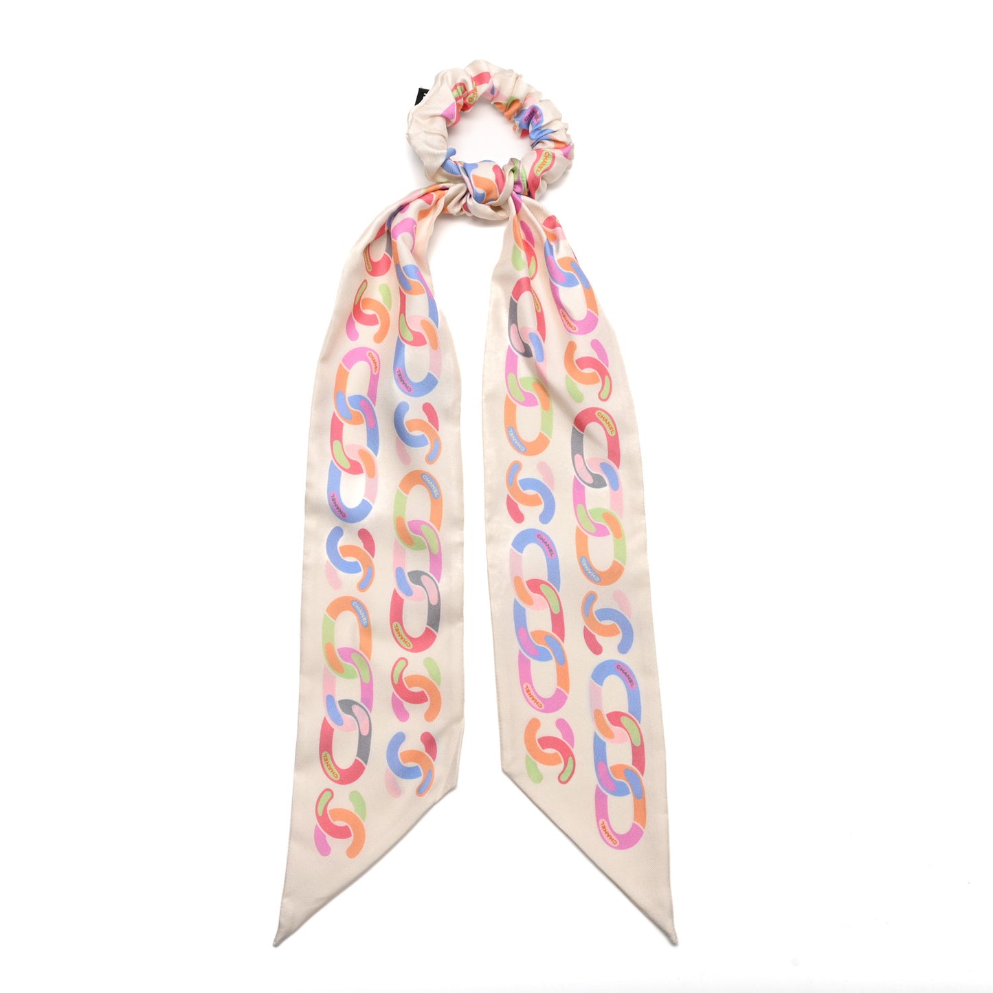 Silk CC Scrunchie and Scarf Hair Tie Set White Multicolor