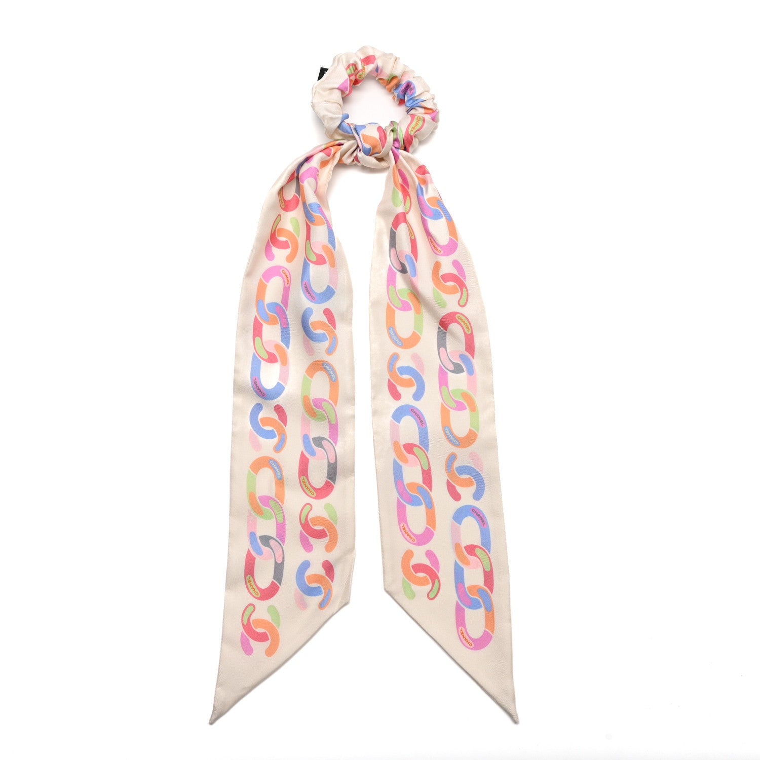 Chanel Silk CC Scrunchie and Scarf Hair Tie Set White Multicolor 1 of 3