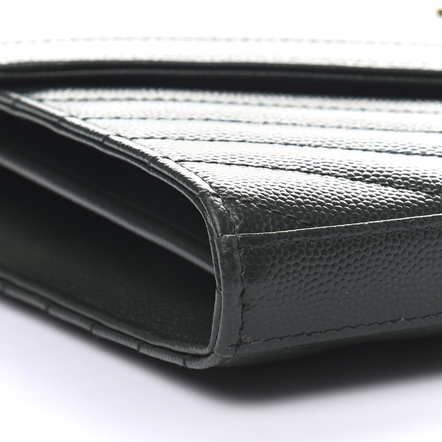 Saint Laurent Grain De Poudre Matelasse Chevron Monogram Chain Wallet Dark Green 4 of 9